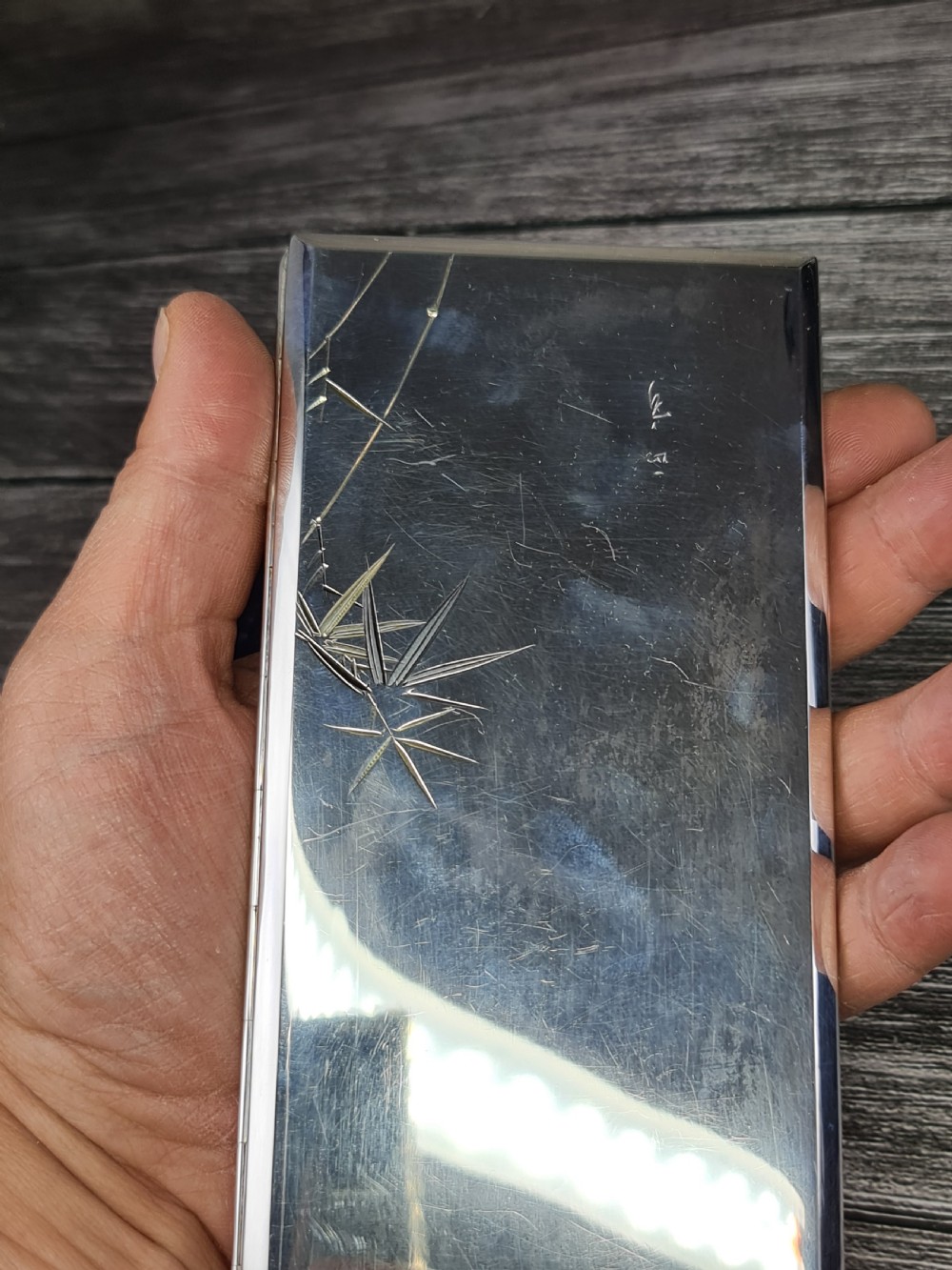 Exquisite 'K.Uyeda' Large (230gm) Vintage Japanese Sterling 950 Silver Case View XII