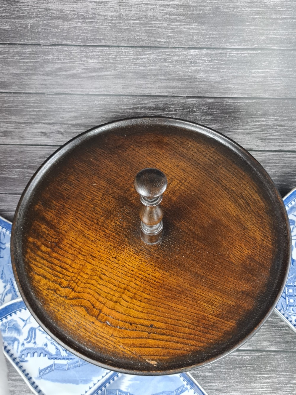 Antique Oak Lazy Susan with four Waring & Gillow Minton Quarter Dishes  c1920 View VI