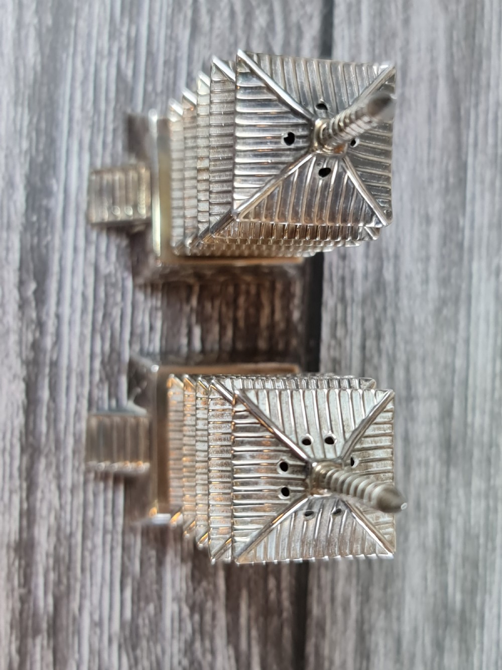 Beautiful Pr Vintage Japanese Silver Pagoda Cruets View III