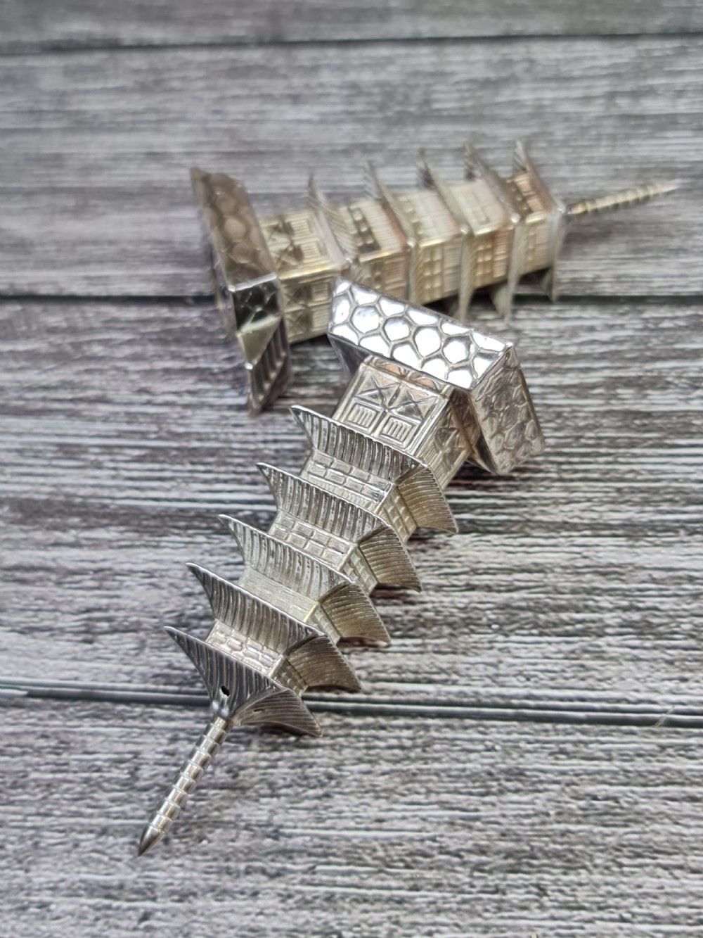 Beautiful Pr Vintage Japanese Silver Pagoda Cruets View VII