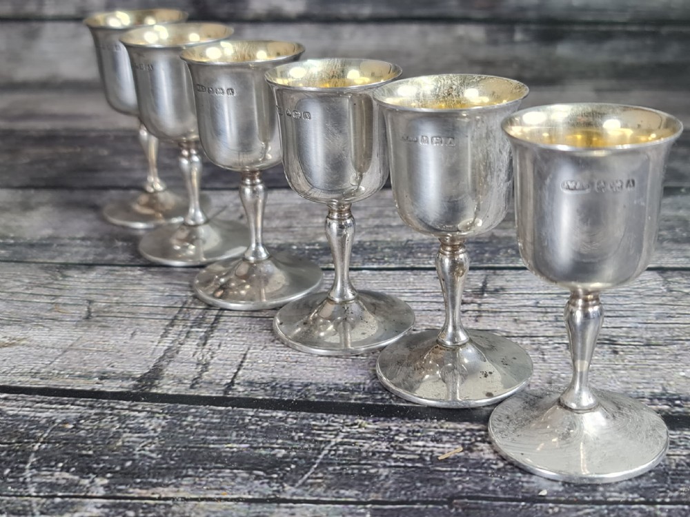 Gorgeous Set of Six HM Silver Art Deco Tots Birmingham 1925