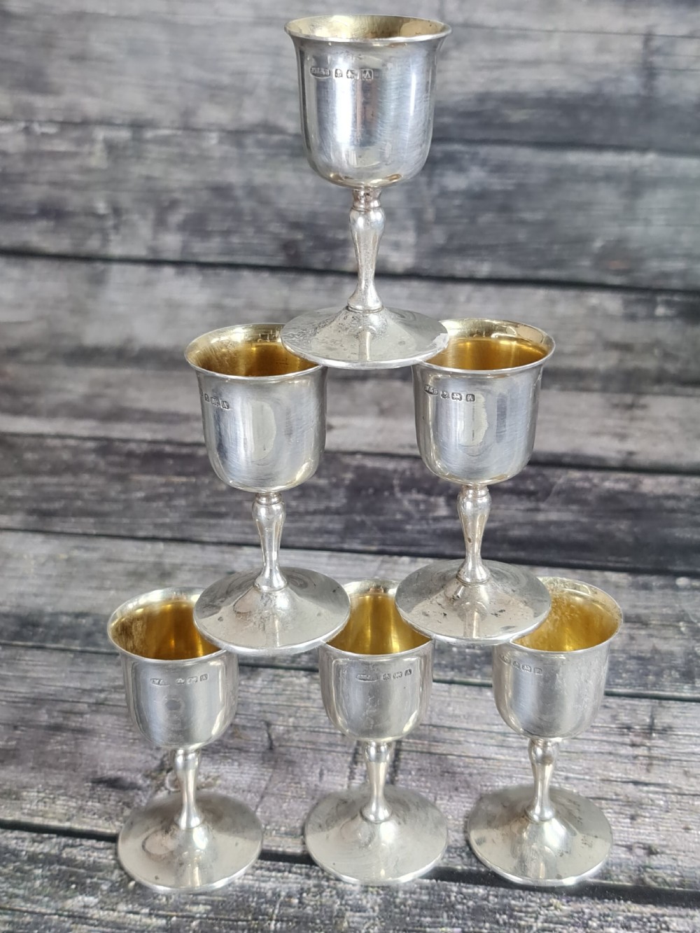 Gorgeous Set of Six HM Silver Art Deco Tots Birmingham 1925 View V