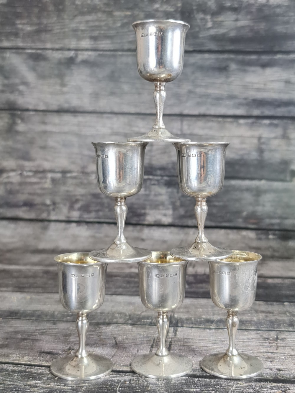 Gorgeous Set of Six HM Silver Art Deco Tots Birmingham 1925 View VI