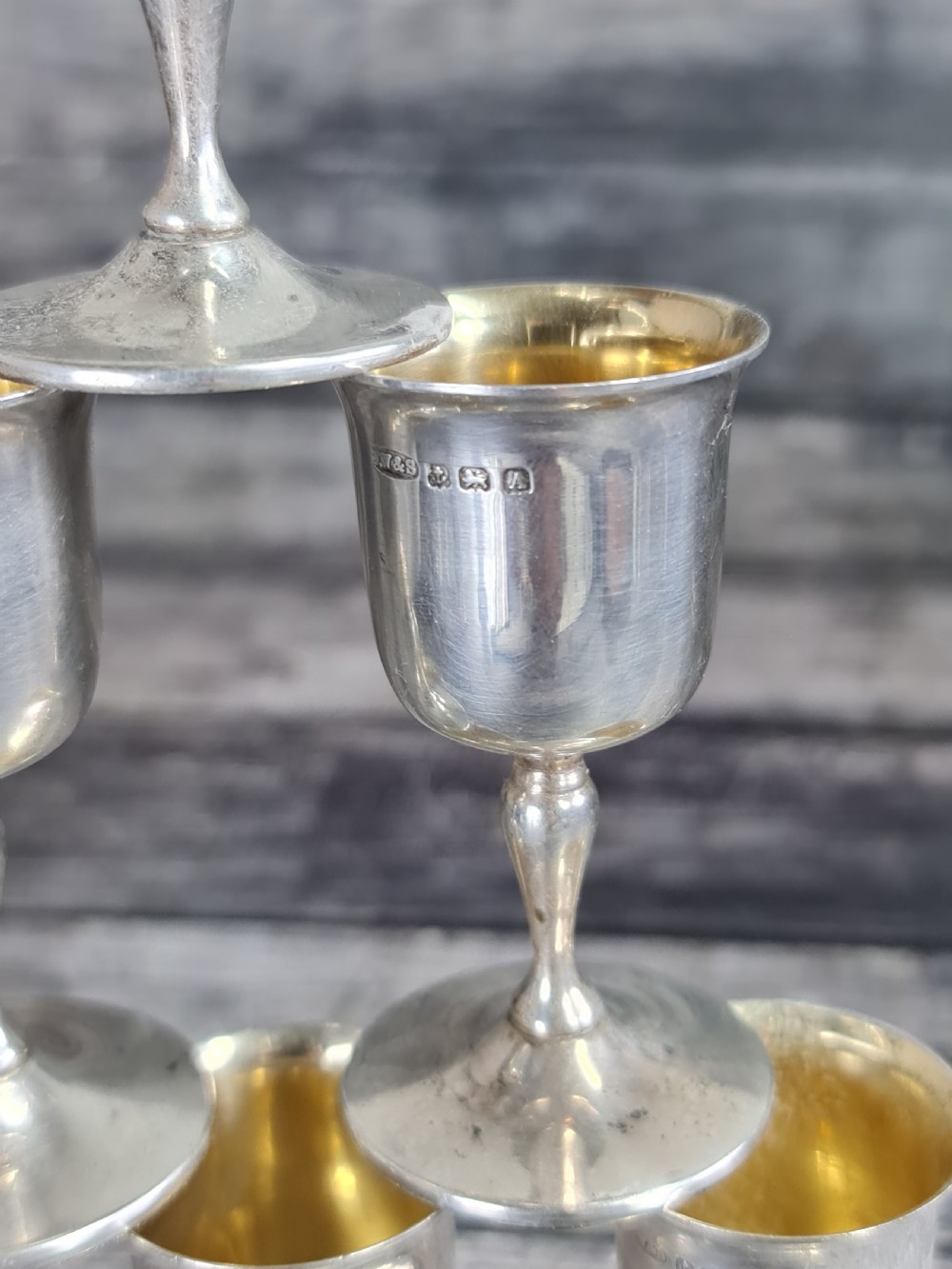 Gorgeous Set of Six HM Silver Art Deco Tots Birmingham 1925 View VIII