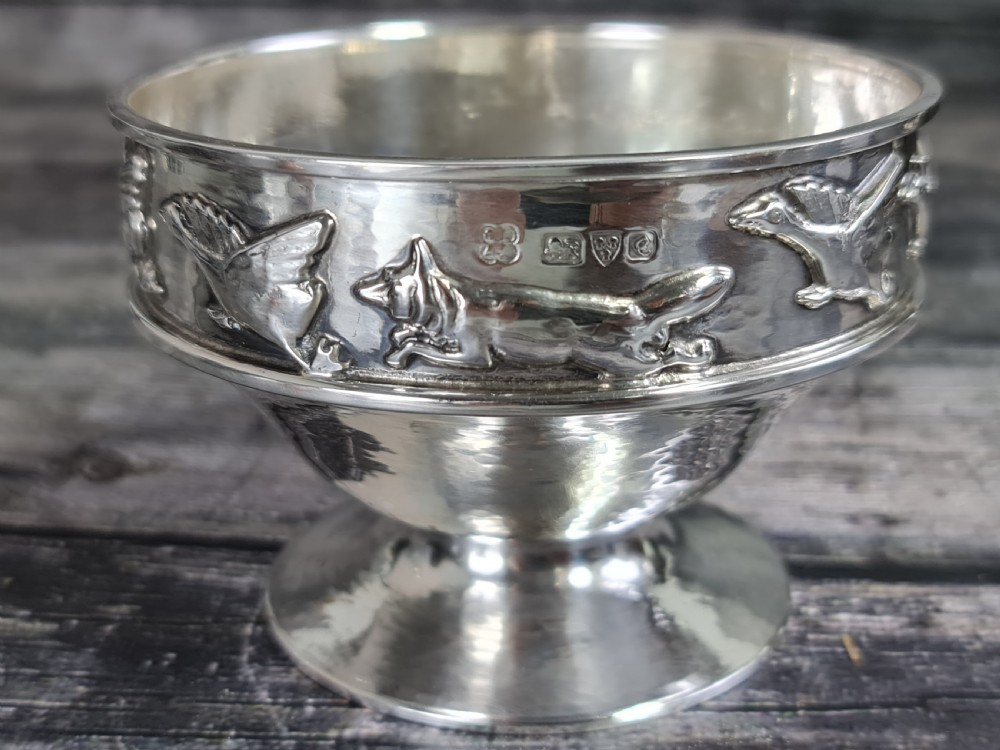 Beautiful Arts & Crafts HM silver Chasing Animals Bowl George Edwards and Sons