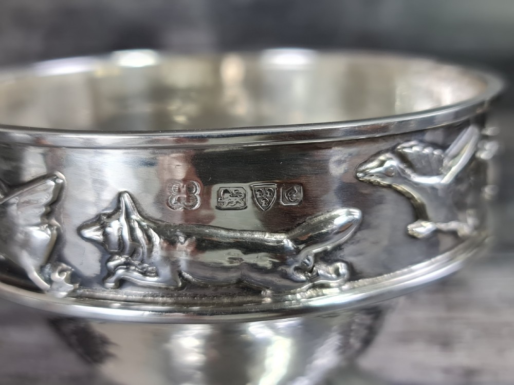 Beautiful Arts & Crafts HM silver Chasing Animals Bowl George Edwards and Sons View III