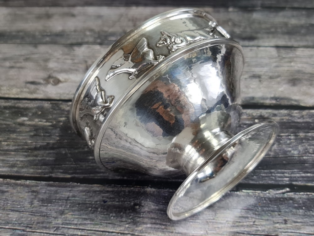 Beautiful Arts & Crafts HM silver Chasing Animals Bowl George Edwards and Sons View XI