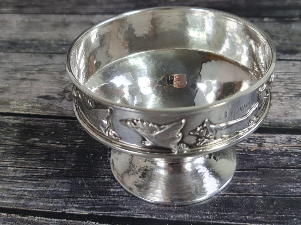 Beautiful Arts & Crafts HM silver Chasing Animals Bowl George Edwards and Sons View XIV