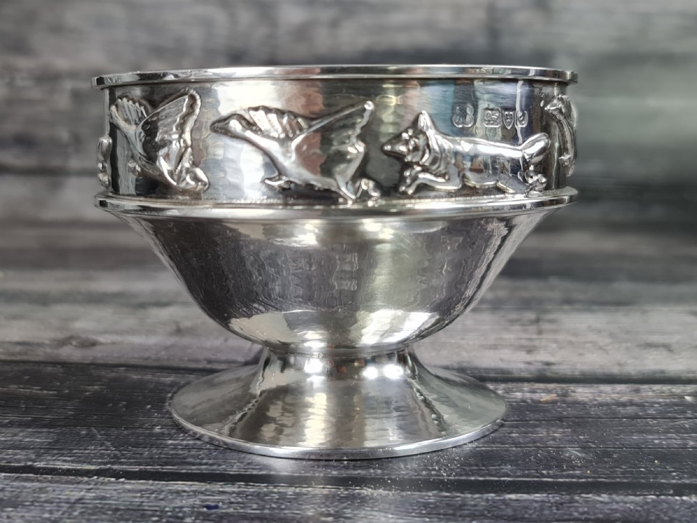 Beautiful Arts & Crafts HM silver Chasing Animals Bowl George Edwards and Sons View XV