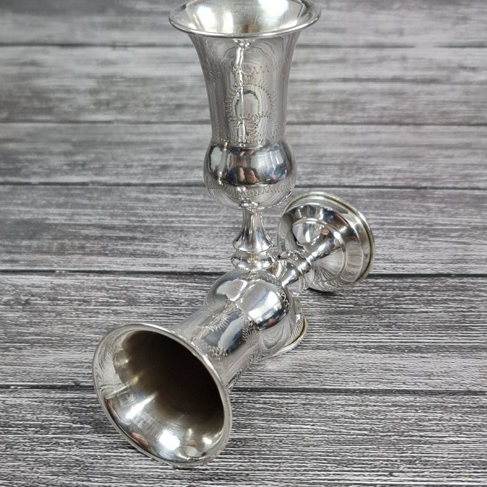 Fine Antique Pr HM Silver Kiddush Cups London 1923 View VII