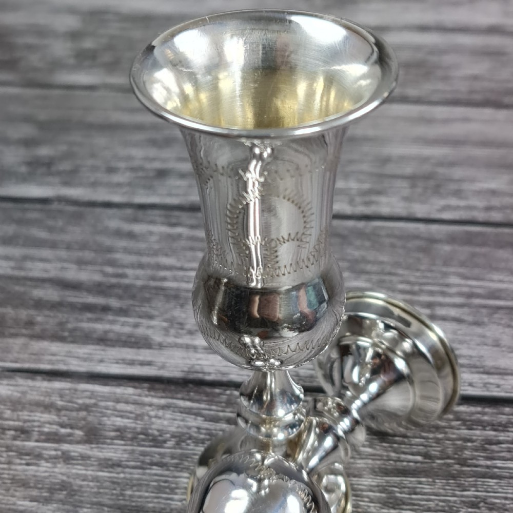 Fine Antique Pr HM Silver Kiddush Cups London 1923 View VIII