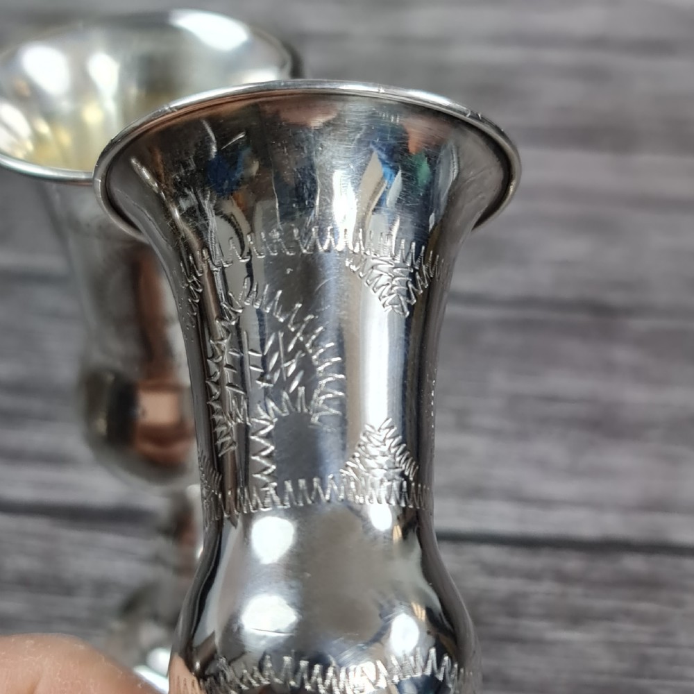 Fine Antique Pr HM Silver Kiddush Cups London 1923 View X