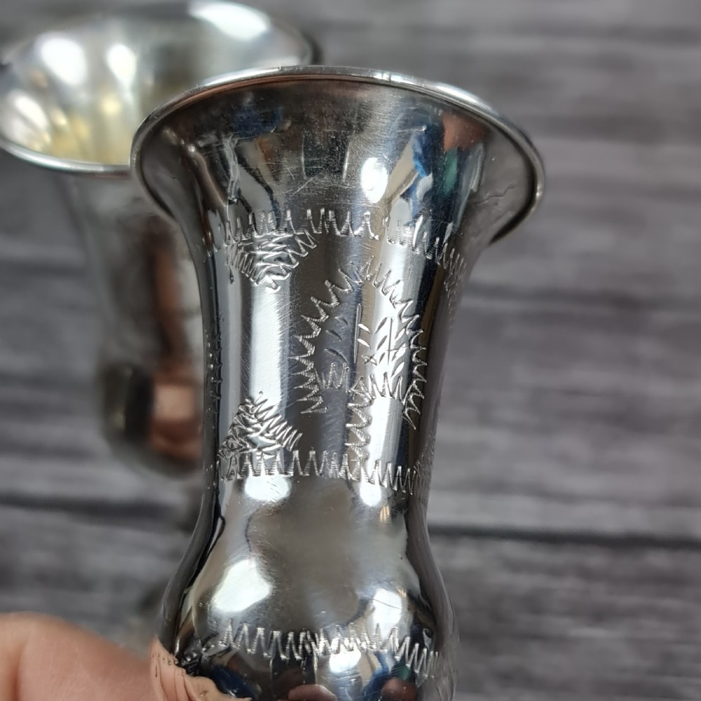 Fine Antique Pr HM Silver Kiddush Cups London 1923 View XI
