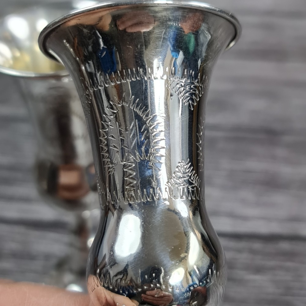 Fine Antique Pr HM Silver Kiddush Cups London 1923 View XII