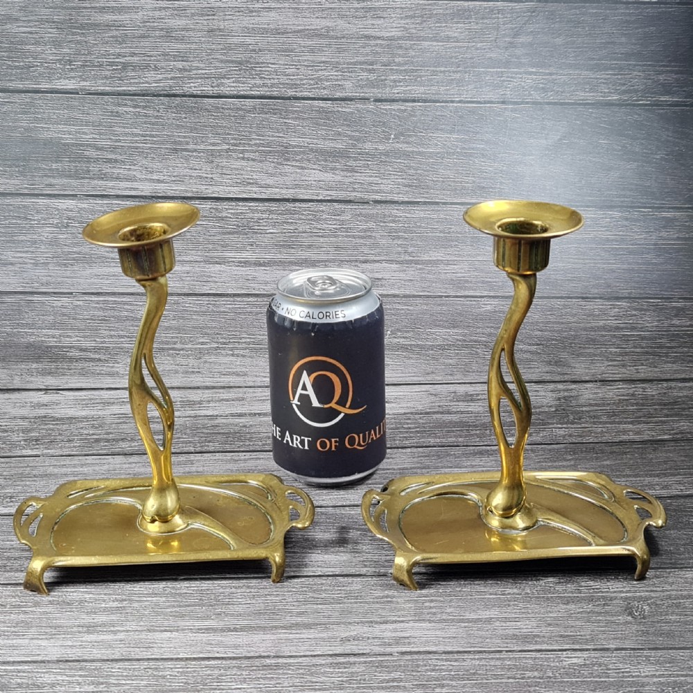 Stunning Pair of Austrian 'GESCHUTZT' Secessionist Bronze Candlesticks c1900 View II