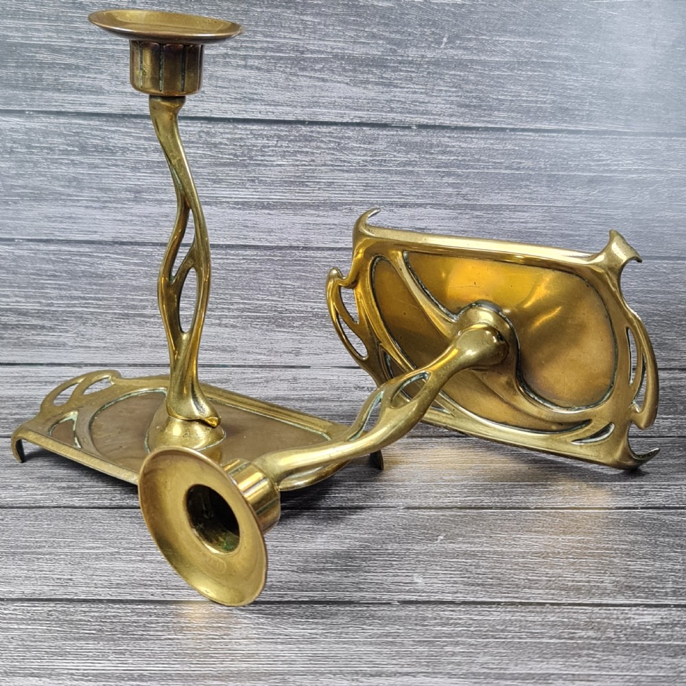 Stunning Pair of Austrian 'GESCHUTZT' Secessionist Bronze Candlesticks c1900 View VII