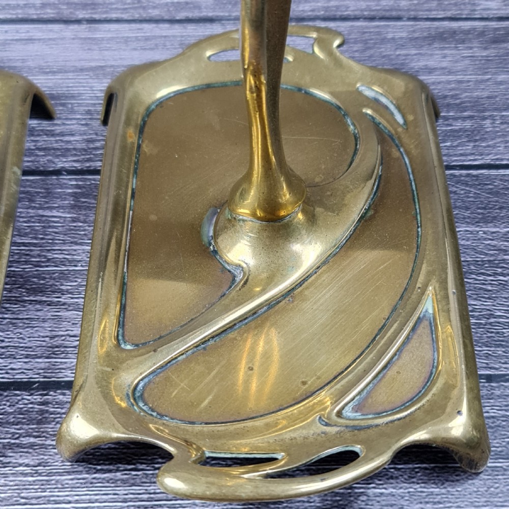 Stunning Pair of Austrian 'GESCHUTZT' Secessionist Bronze Candlesticks c1900 View XI