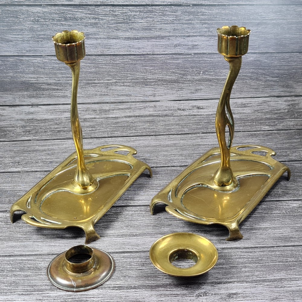 Stunning Pair of Austrian 'GESCHUTZT' Secessionist Bronze Candlesticks c1900 View XIV
