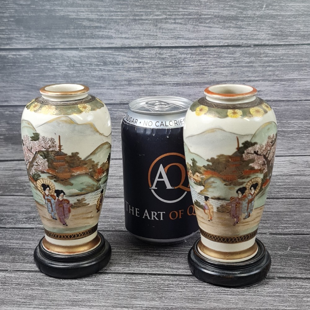 Beautiful Satsuma Pair of Signed Hand Painted Vases c1900 View XII