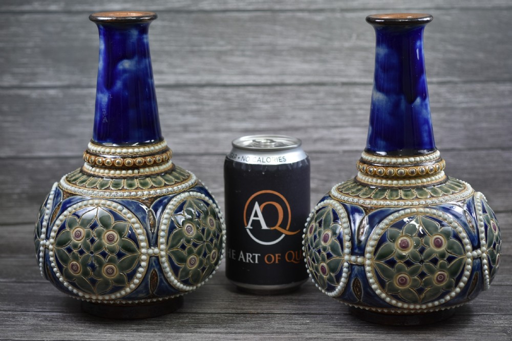 Stunning Pair of Doulton Lambeth Bottle Shaped Vases c1880s View III