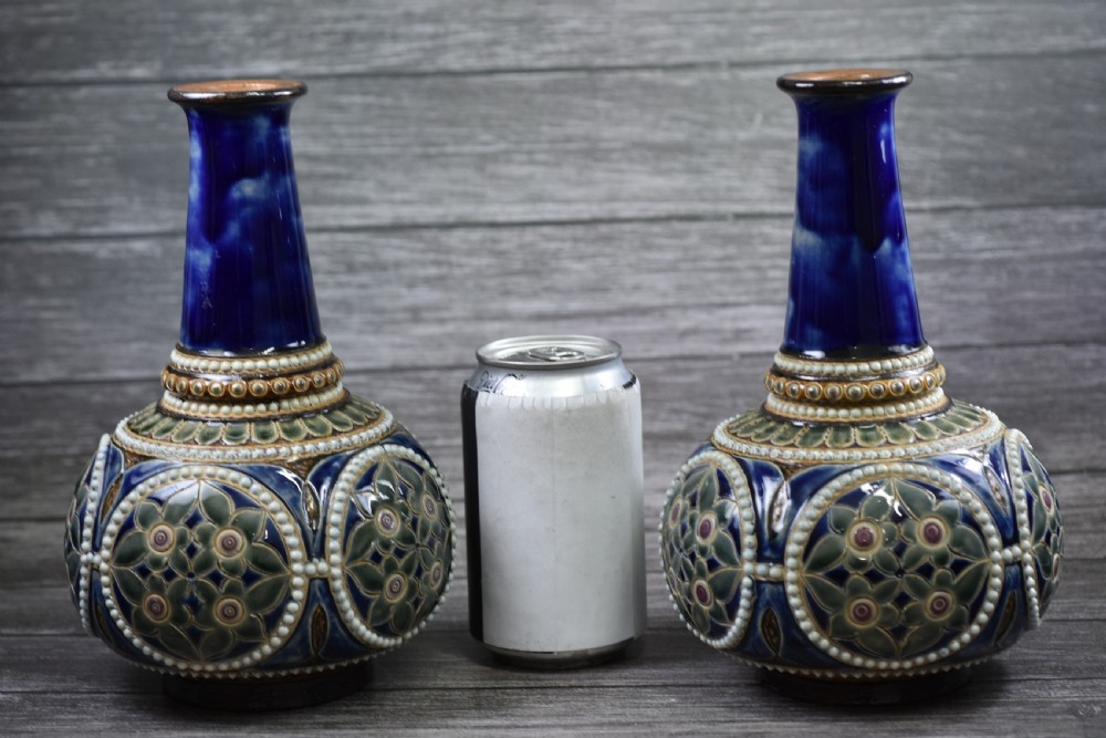 Stunning Pair of Doulton Lambeth Bottle Shaped Vases c1880s View IV