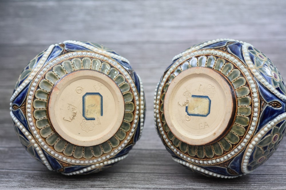 Stunning Pair of Doulton Lambeth Bottle Shaped Vases c1880s View V