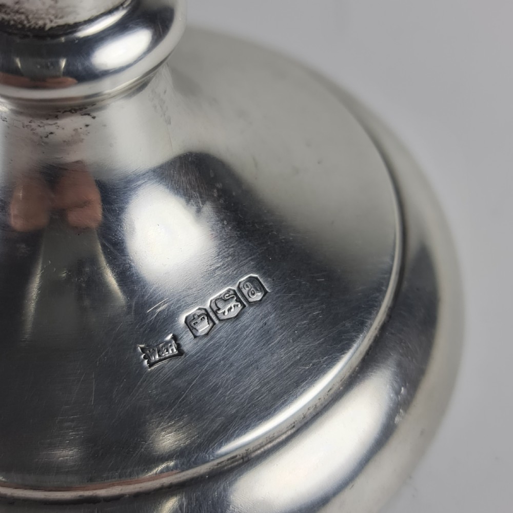 Large Pair Walker & Hall HM Silver Trumpet Vases c1918 View X
