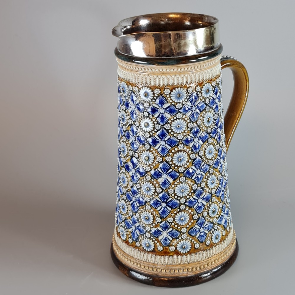 Fine Large Doulton Lambeth Ale Jug with SP Rim by Elizabeth Atkins 1878 View III