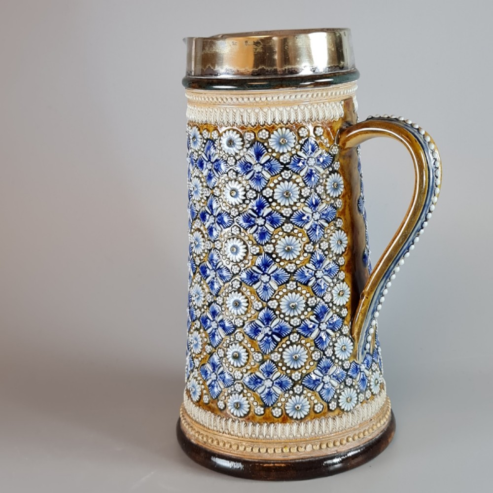 Fine Large Doulton Lambeth Ale Jug with SP Rim by Elizabeth Atkins 1878 View VIII