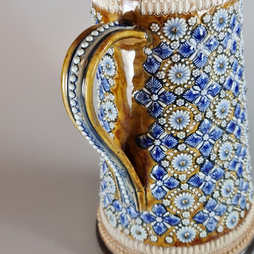 Fine Large Doulton Lambeth Ale Jug with SP Rim by Elizabeth Atkins 1878 View XI