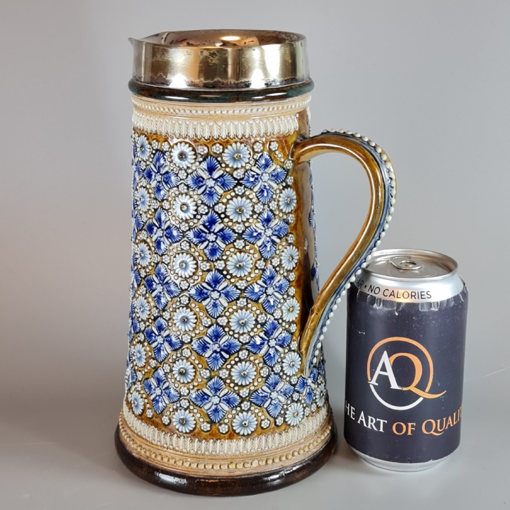 Fine Large Doulton Lambeth Ale Jug with SP Rim by Elizabeth Atkins 1878 View XII