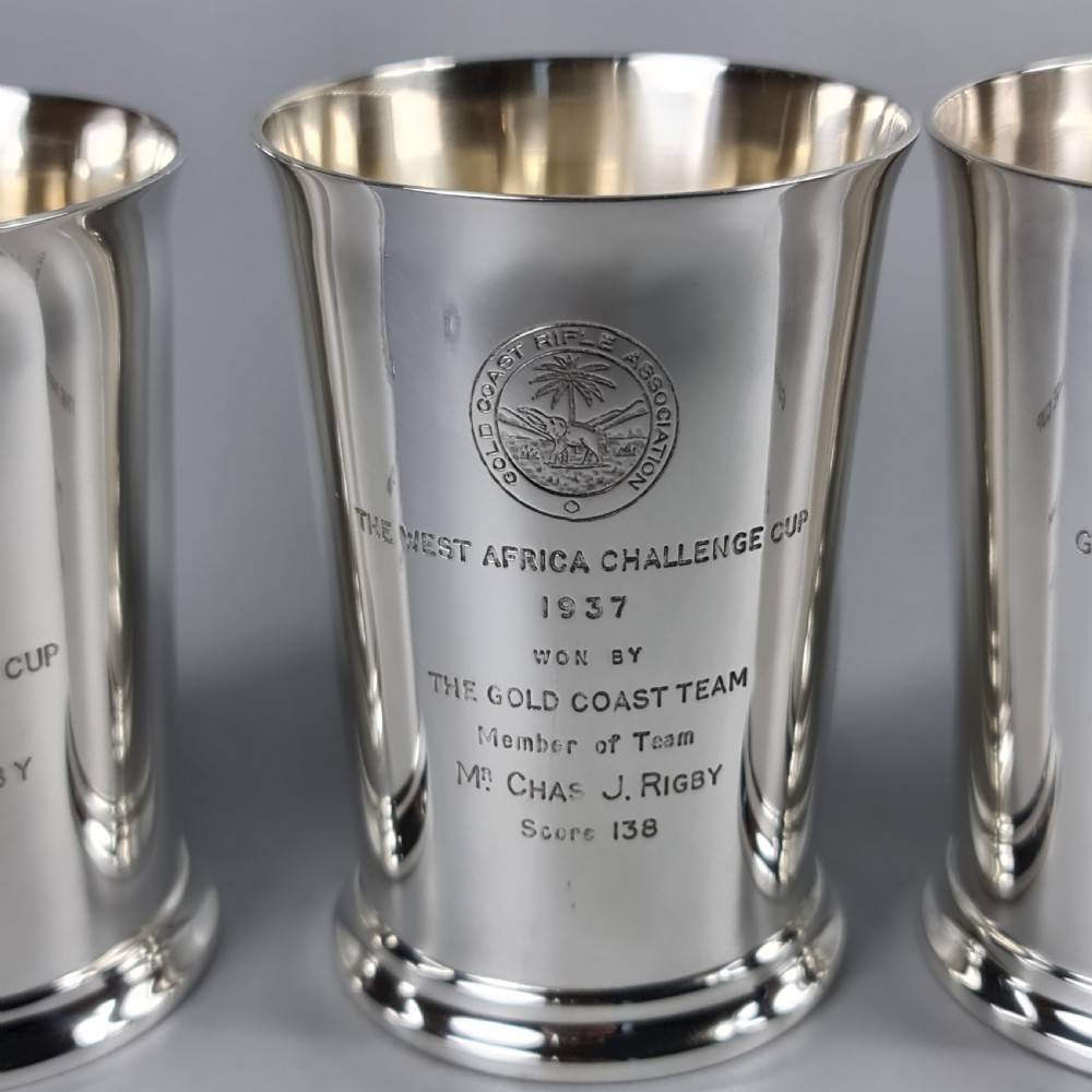 Exceptional Group of 4 x HM Silver Elkington & Co Rifle Presentation Beakers
