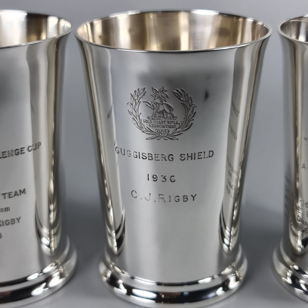 Exceptional Group of 4 x HM Silver Elkington & Co Rifle Presentation Beakers View II
