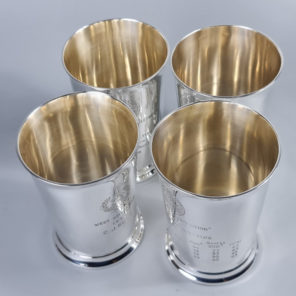 Exceptional Group of 4 x HM Silver Elkington & Co Rifle Presentation Beakers View VI
