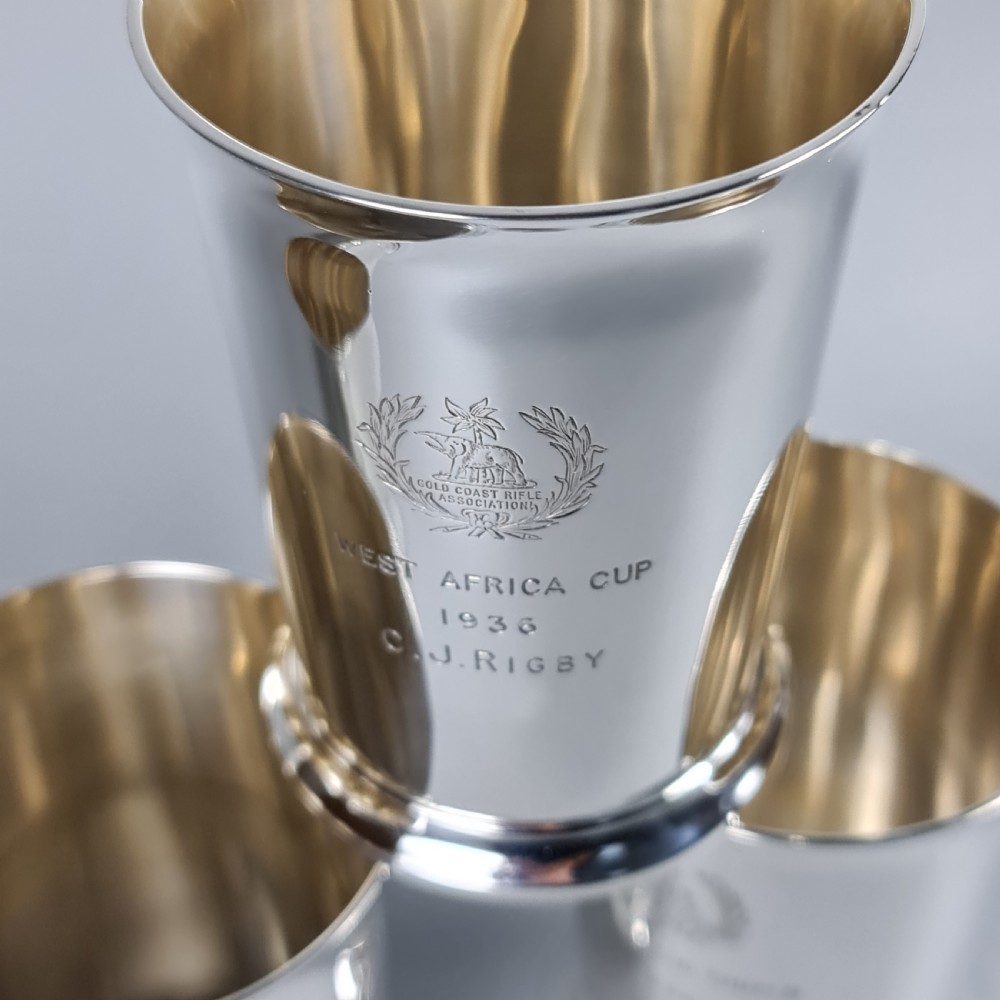 Exceptional Group of 4 x HM Silver Elkington & Co Rifle Presentation Beakers View X