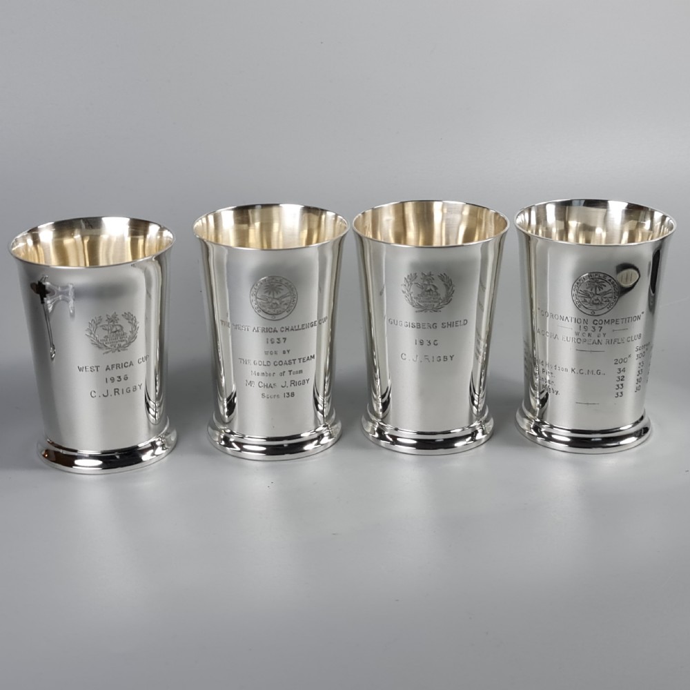 Exceptional Group of 4 x HM Silver Elkington & Co Rifle Presentation Beakers View XII