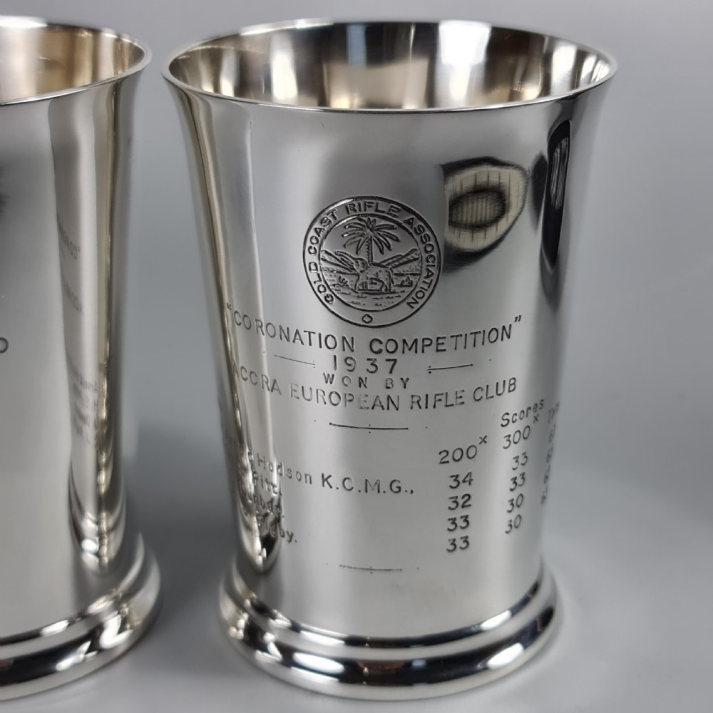 Exceptional Group of 4 x HM Silver Elkington & Co Rifle Presentation Beakers View XV