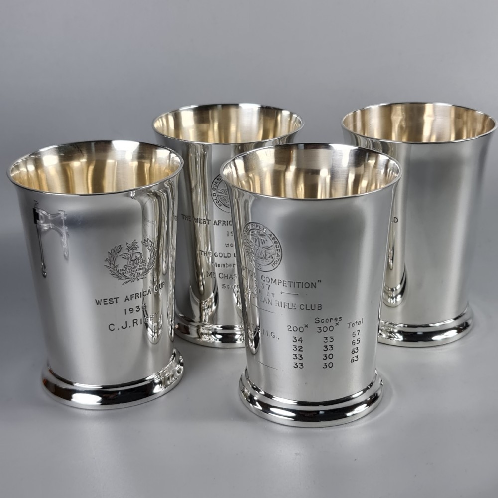 Exceptional Group of 4 x HM Silver Elkington & Co Rifle Presentation Beakers View XX