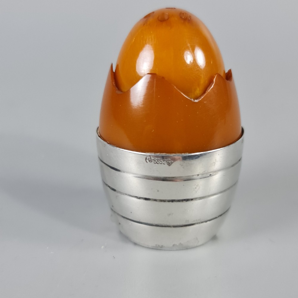 Wonderful Rare 1920s Silver & Amber Bakelite Art Deco Egg Shaped Pepperette  View II