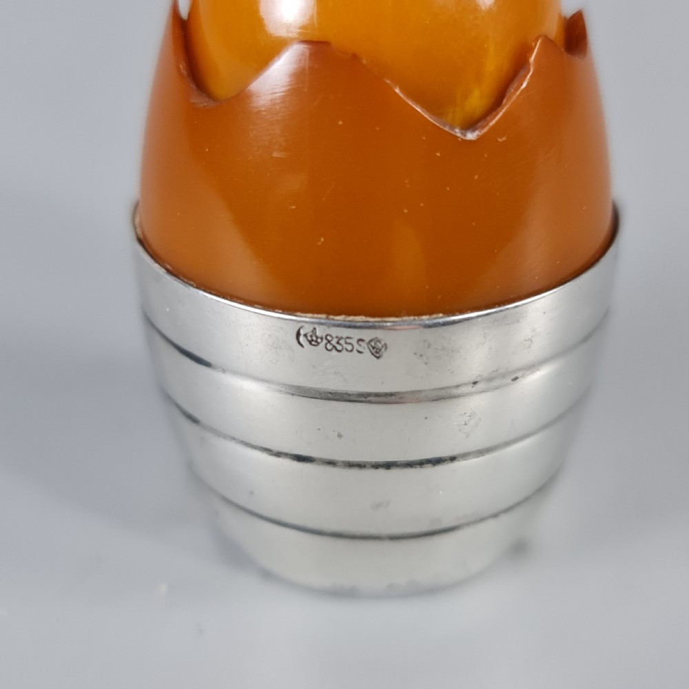 Wonderful Rare 1920s Silver & Amber Bakelite Art Deco Egg Shaped Pepperette  View III