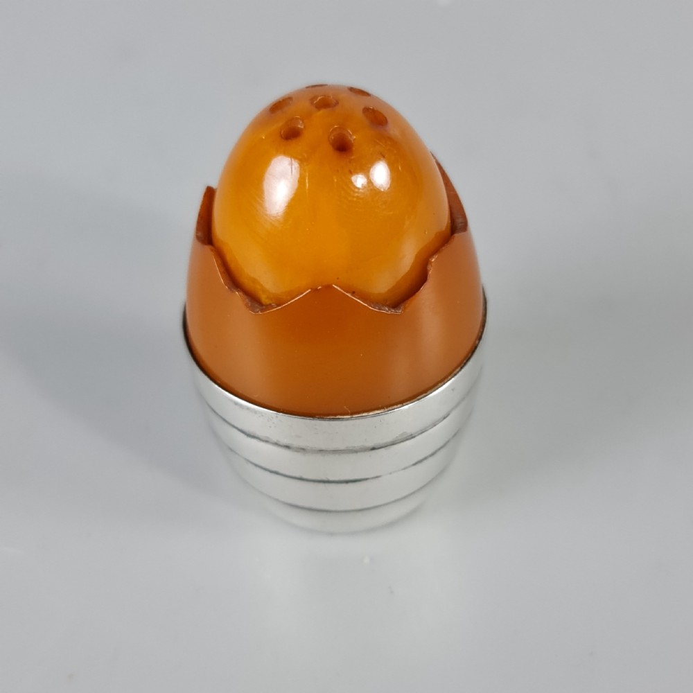 Wonderful Rare 1920s Silver & Amber Bakelite Art Deco Egg Shaped Pepperette  View VI