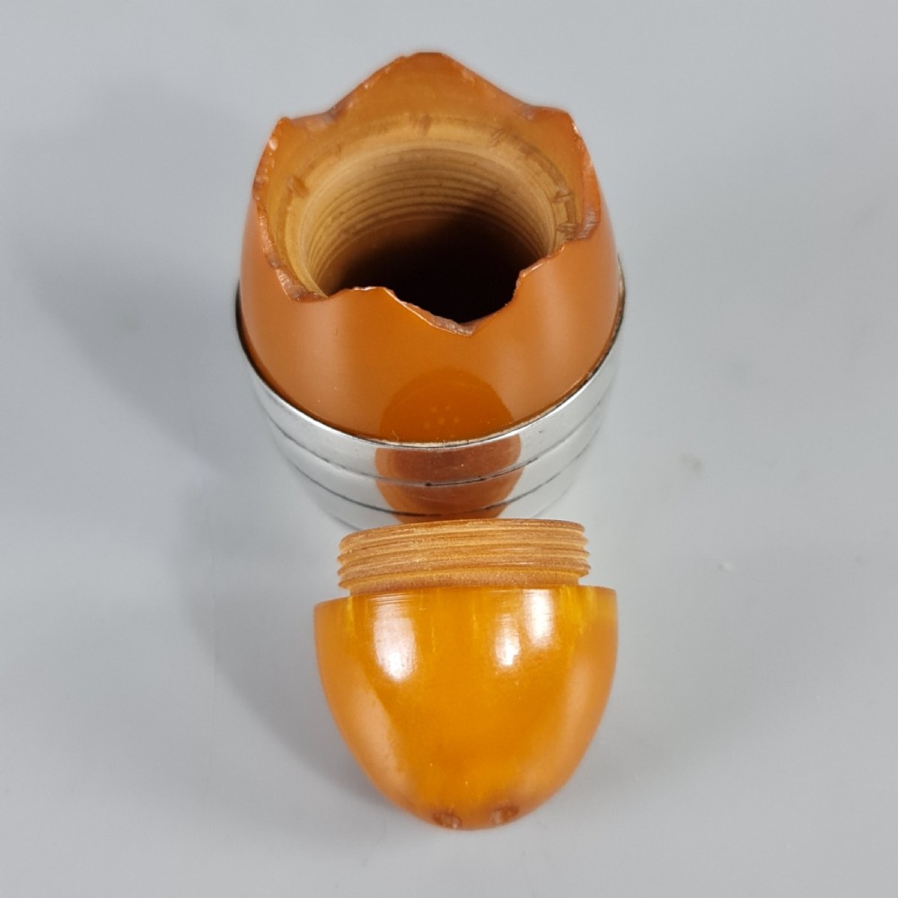 Wonderful Rare 1920s Silver & Amber Bakelite Art Deco Egg Shaped Pepperette  View VIII