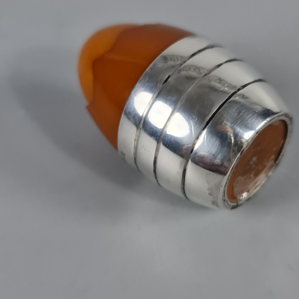 Wonderful Rare 1920s Silver & Amber Bakelite Art Deco Egg Shaped Pepperette  View IX
