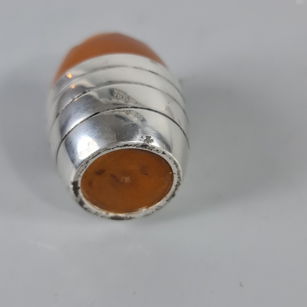 Wonderful Rare 1920s Silver & Amber Bakelite Art Deco Egg Shaped Pepperette  View XII