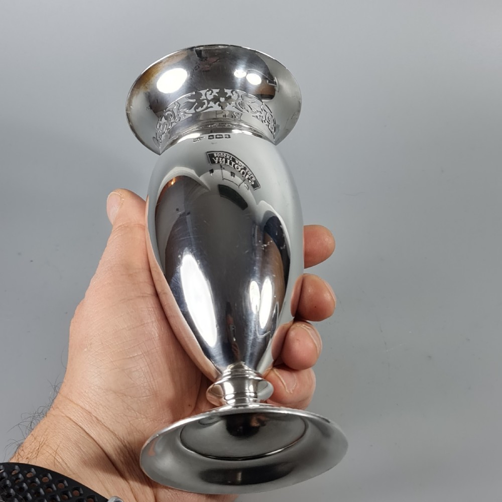 Stunning Large Mappin & Webb Silver Fretted Vase Sheffield 1903 View VI