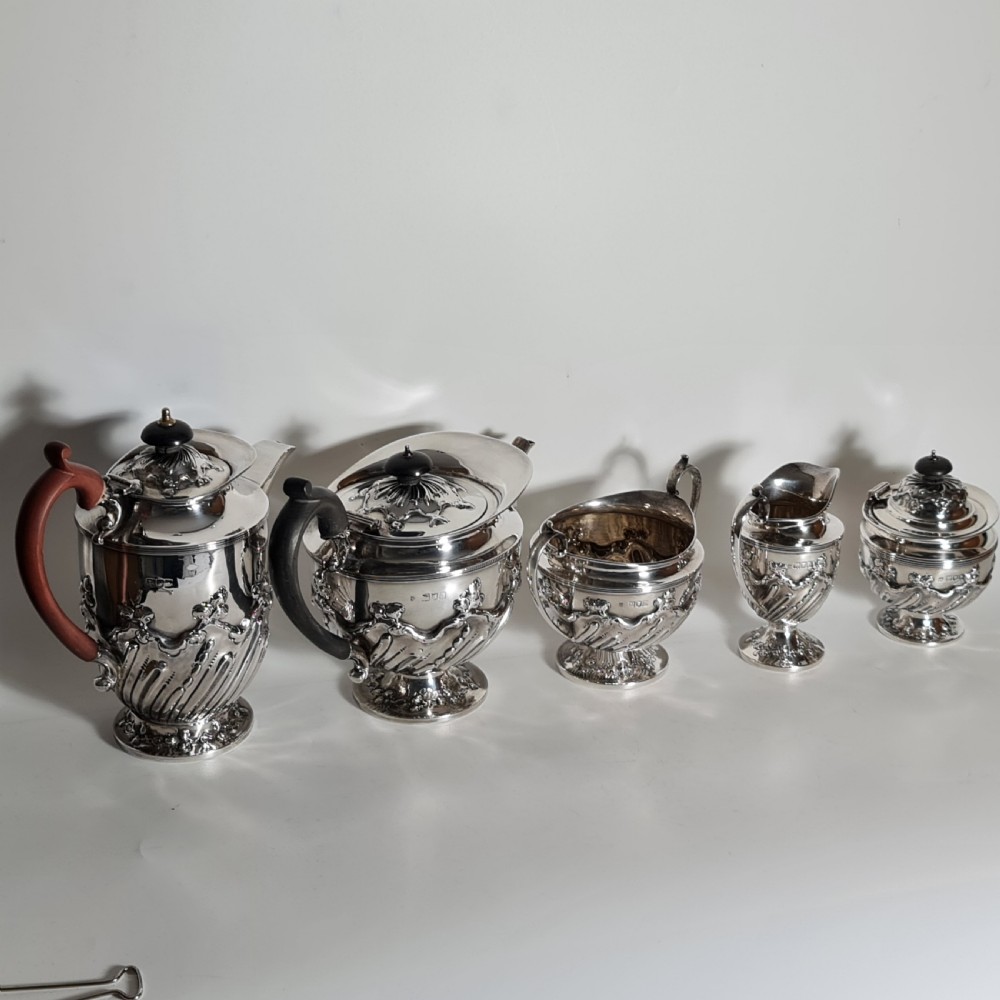 Rare Victorian 5 x Pce HM Silver Tea Set Lon 1896 'Holland, Aldwinckle & Slater  View II