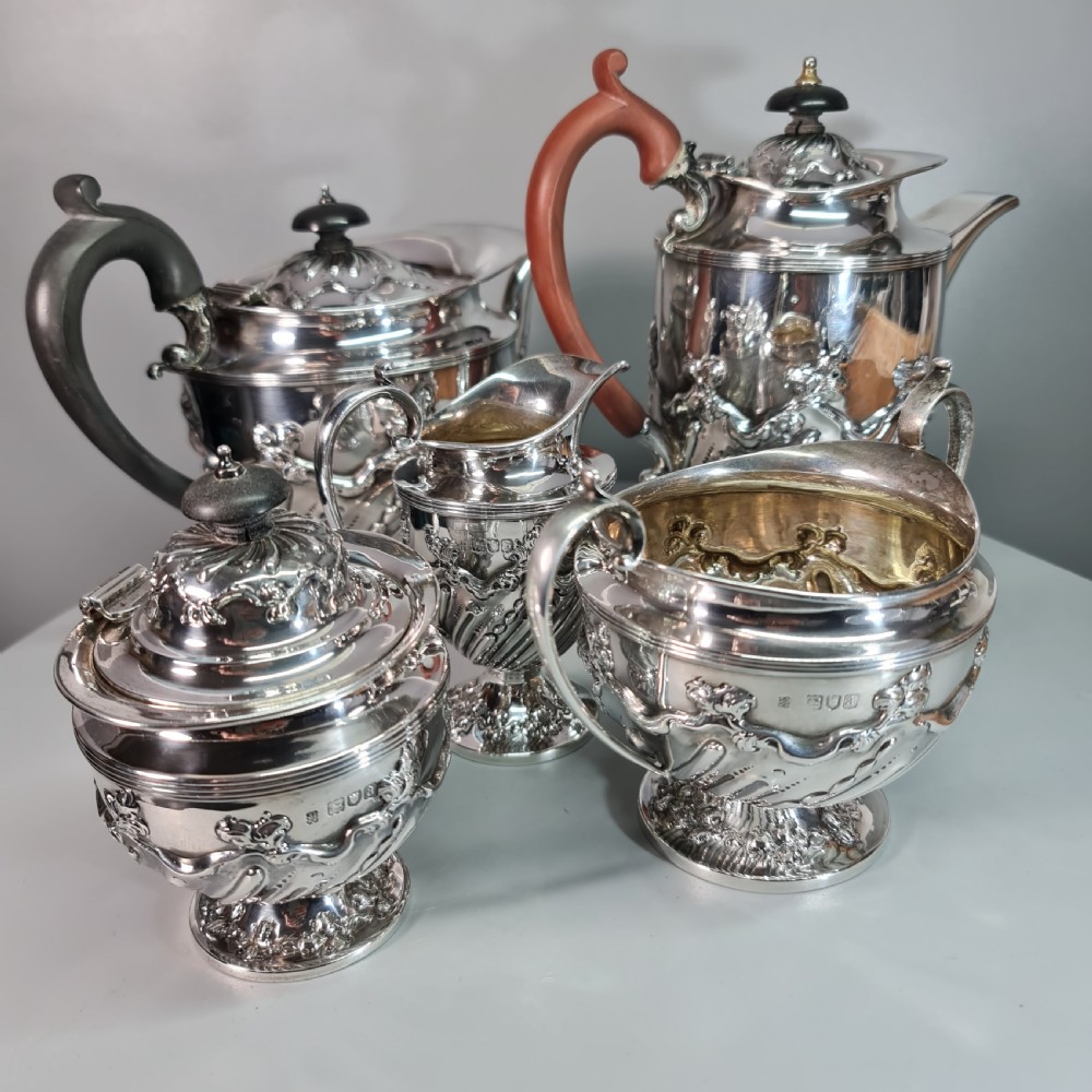 Rare Victorian 5 x Pce HM Silver Tea Set Lon 1896 'Holland, Aldwinckle & Slater  View XII
