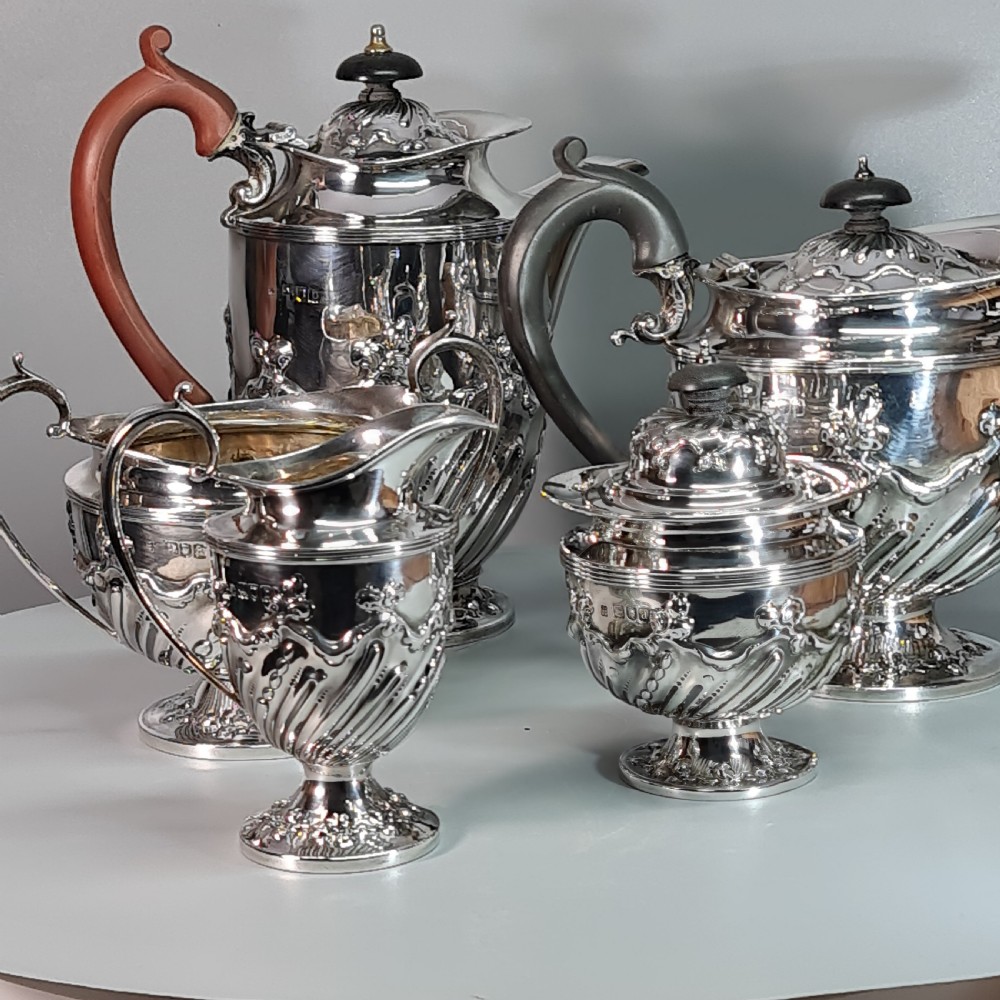 Rare Victorian 5 x Pce HM Silver Tea Set Lon 1896 'Holland, Aldwinckle & Slater  View XVI