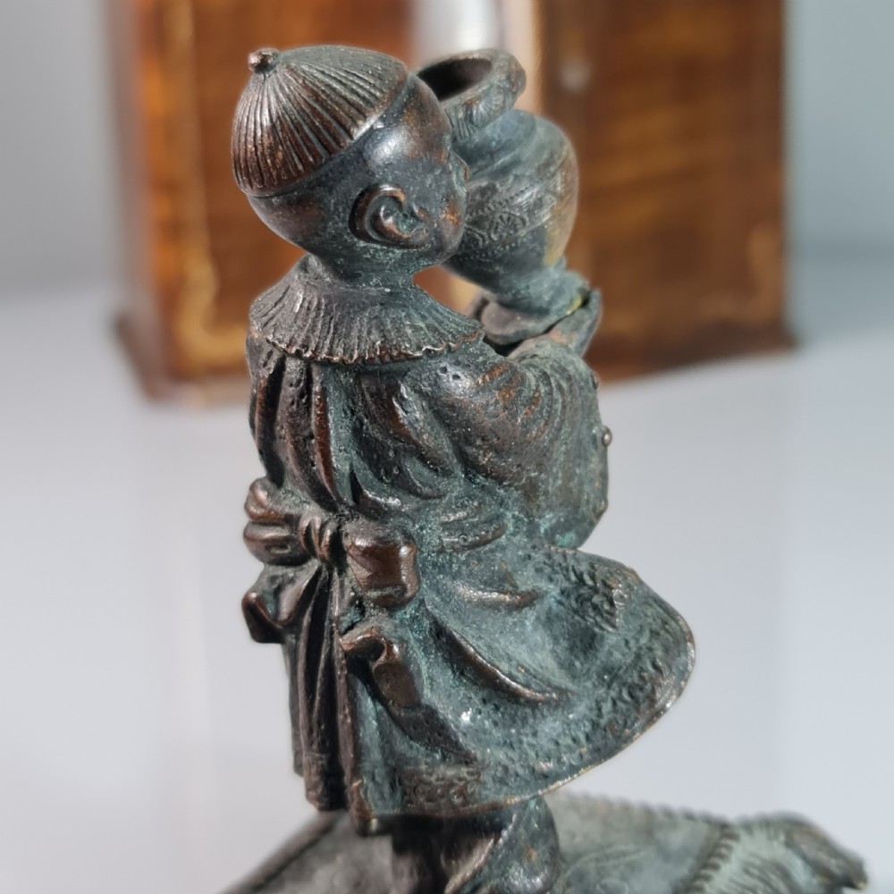 Delightful Bronze Oriental Boy Holding a Vase c1900 View IV