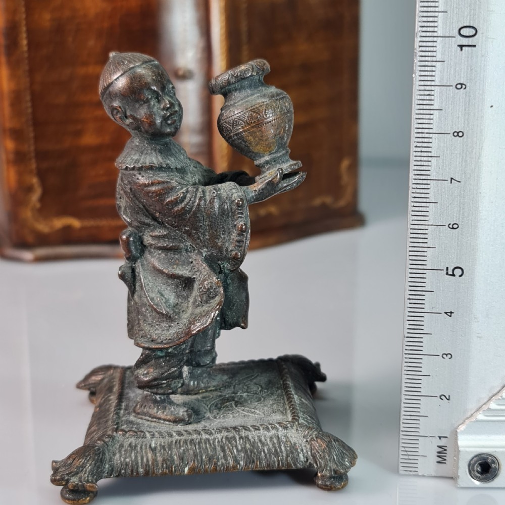 Delightful Bronze Oriental Boy Holding a Vase c1900 View V